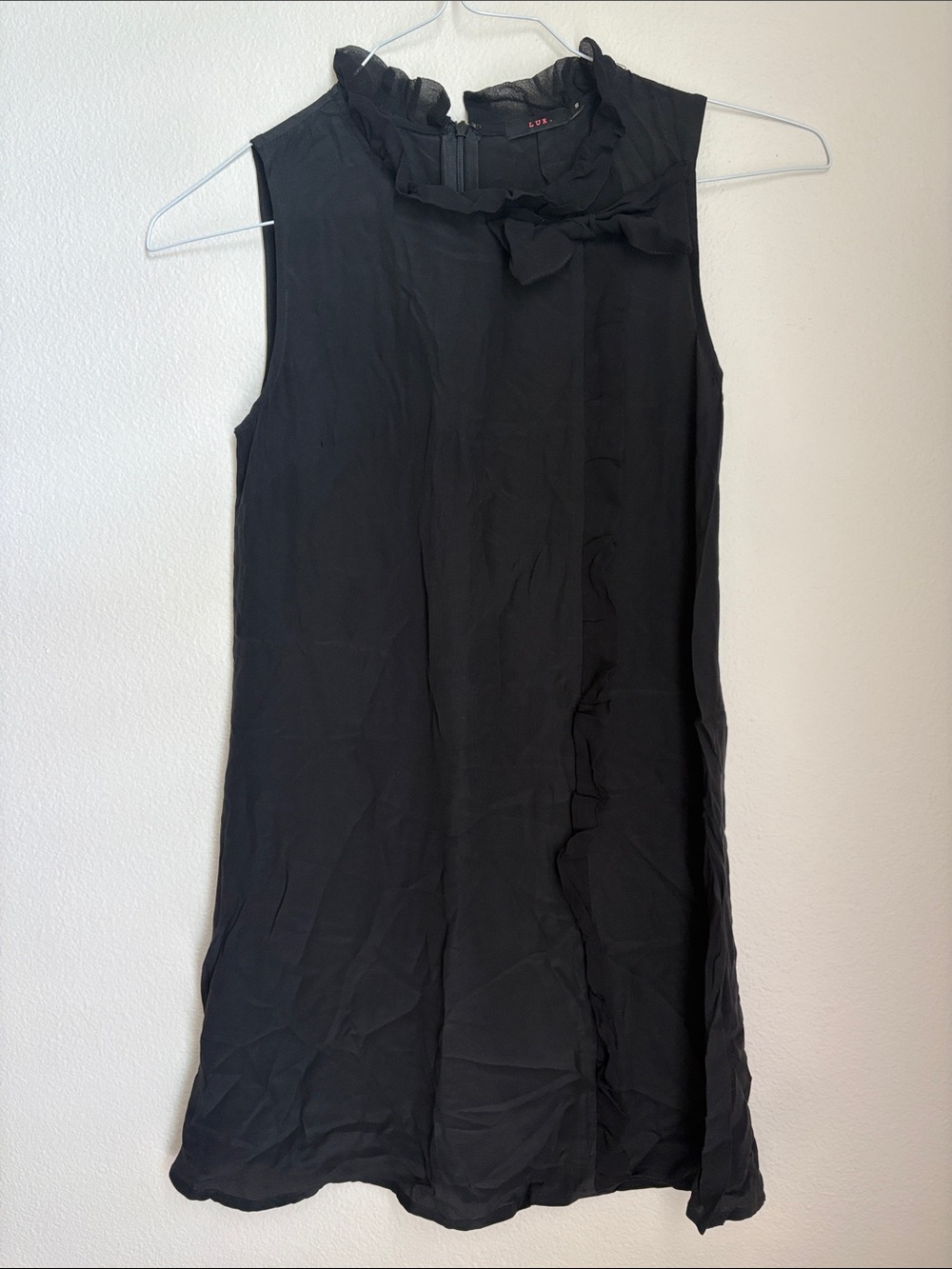 Vintage Urban Outfitters LUX 100% Silk Ruffle Bow Mini Black Dress -  Like New!